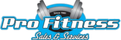 A blue and white logo for fitness sales & service.