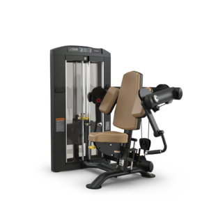 Seated ab crunch machine with weights stack.