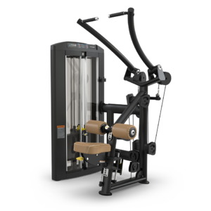 Lat pulldown machine with padded seat.
