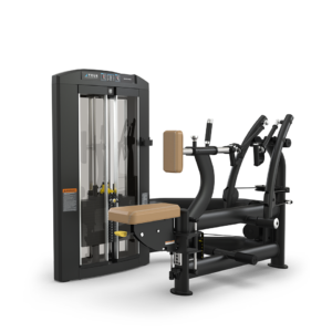 Seated row machine with weight stack.