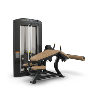 Strength training machine with padded bench.