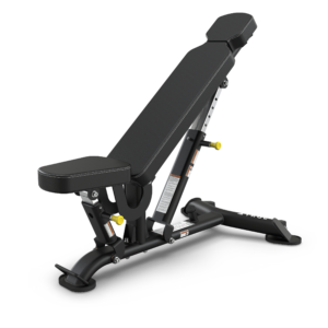 Adjustable weight bench with black padding.
