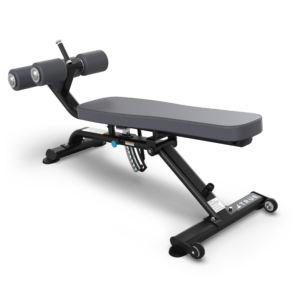 Adjustable decline bench for gym workouts.