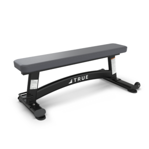 Workout bench with black cushioned seat.