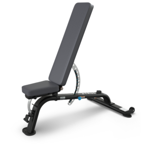 Adjustable weight bench on white background.