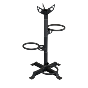 Metal stand with circular holders.
