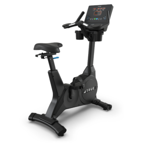 Exercise bike with digital display and handlebars.