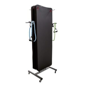 Exercise mats on a wheeled storage rack.