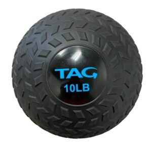 Black 10LB exercise ball with textured surface.